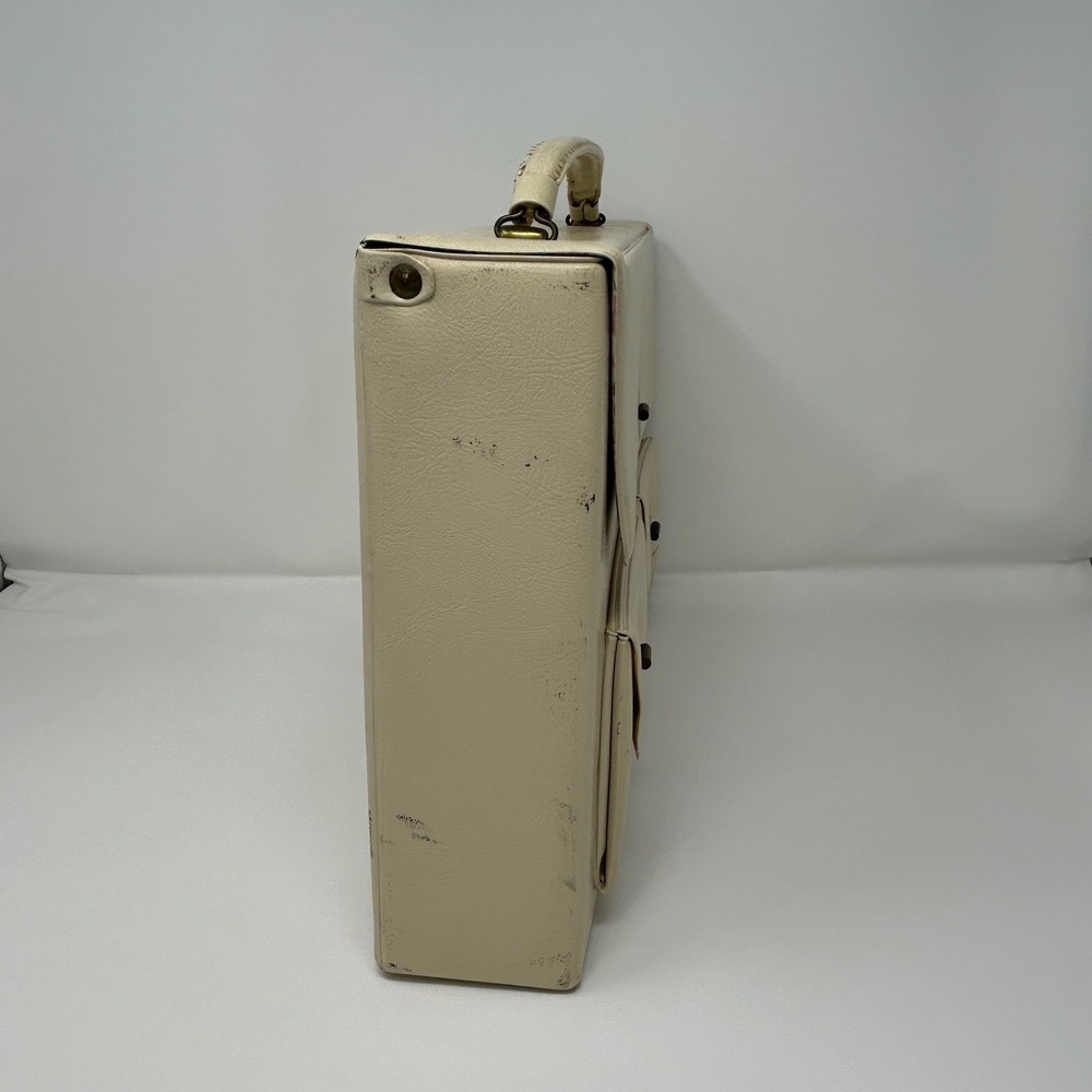 Vintage Midcentury Cream Faux Leather Briefcase Attache Case Top Handle Bag - Picture 6 of 12